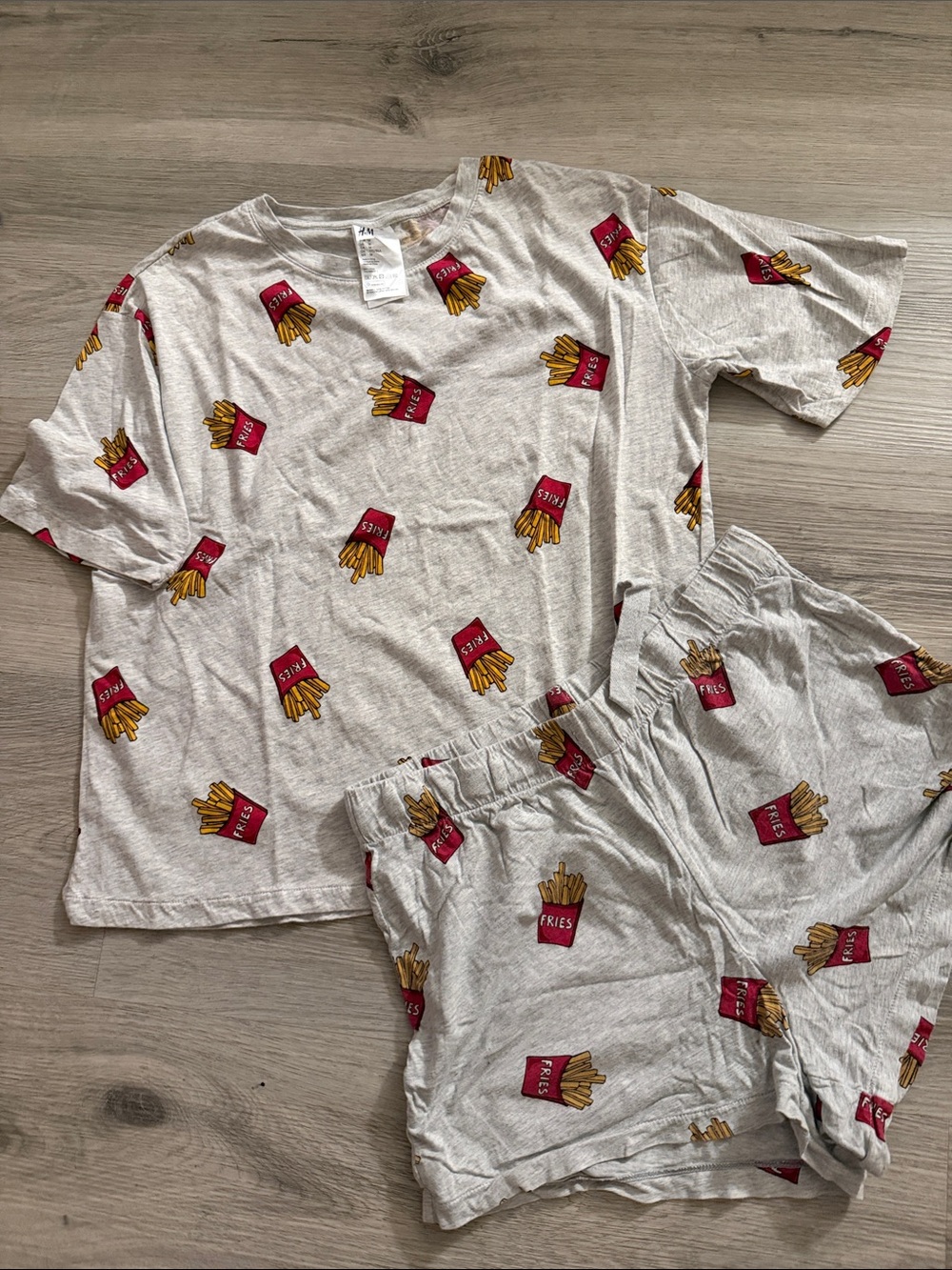 H&M Light Gray Pajama Set with Red & Yellow Fry Print